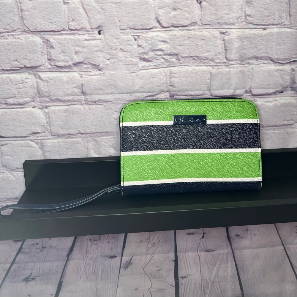 Vera Bradley Blue White Green Striped Wristlet Wallet